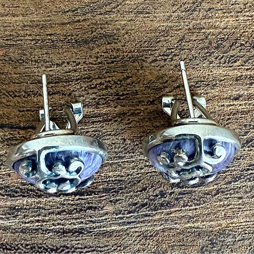 Charoite Gemstone and Sterling Silver Earrings - Picture 2 of 7